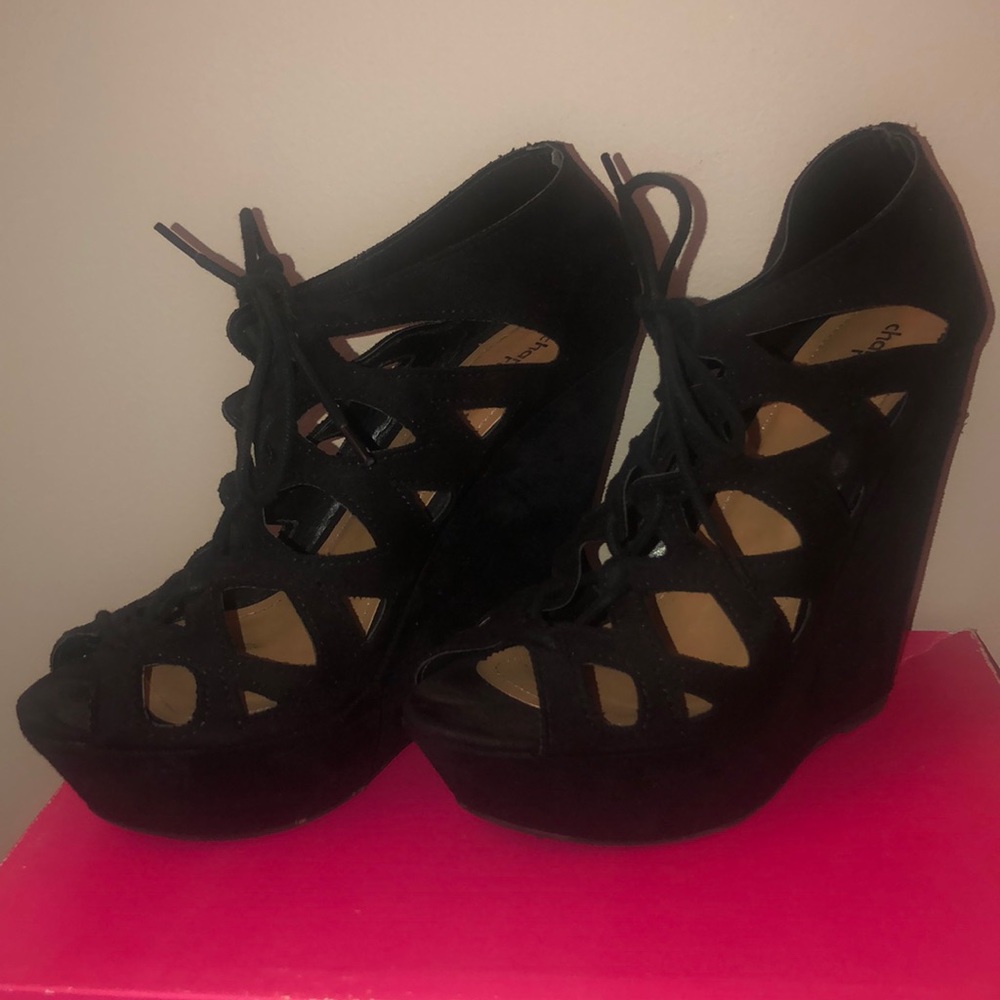 Black, lace-up platform